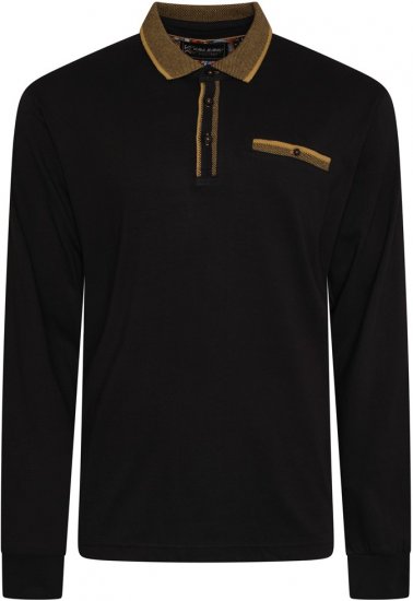 Kam Jeans 5509 LS Jersey Polo with Jacquard Pattern on Collar/Cuffs Black - Polo shirts - Grote Maten Poloshirts Heren