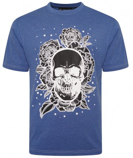 Kam Jeans 5704 Skull Rose Print Tee Blue Marl - T-shirts - Grote Maten T-shirts Heren