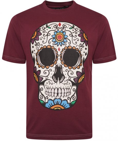 Kam Jeans 5705 Coloured Skull Print Tee Plum - T-shirts - Grote Maten T-shirts Heren