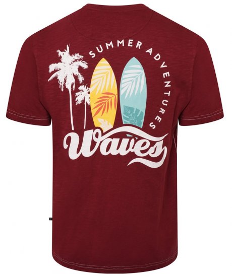 Kam Jeans 5709 Summer Adventure Print Tee Burgundy - T-shirts - Grote Maten T-shirts Heren