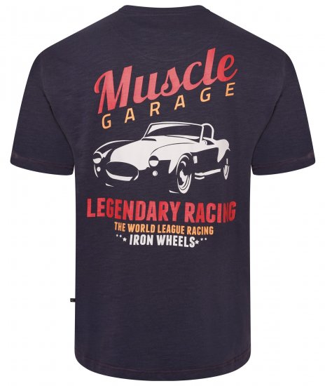 Kam Jeans 5710 Legendary Racing Slub Tee With Back Print Navy - T-shirts - Grote Maten T-shirts Heren
