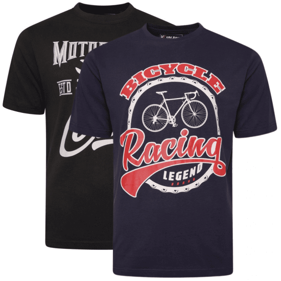 Kam Jeans 5712 Twin Pack Motorcycle/Cycle Print Tee Black and Navy - T-shirts - Grote Maten T-shirts Heren
