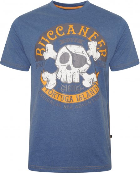 Kam Jeans 5753 Buccaneer Print T-Shirt Blue - T-shirts - Grote Maten T-shirts Heren