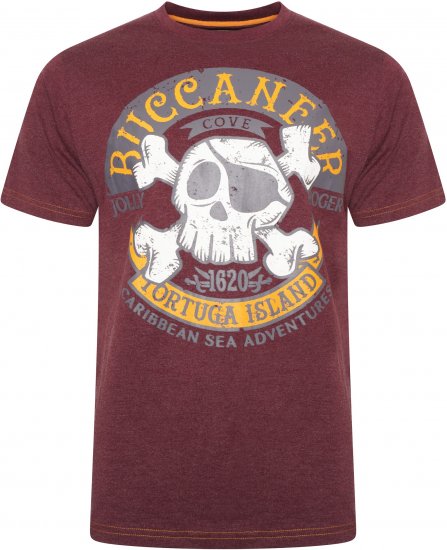 Kam Jeans 5753 Buccaneer Print T-Shirt BURGUNDY MARL - T-shirts - Grote Maten T-shirts Heren