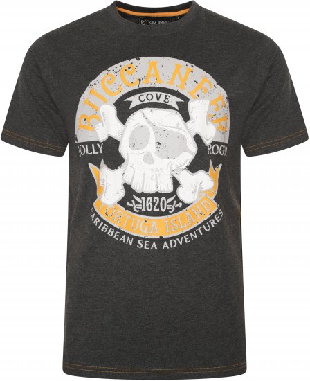 Kam Jeans 5753 Buccaneer Print T-Shirt Charcoal Marl - T-shirts - Grote Maten T-shirts Heren