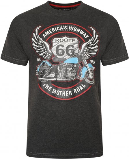 Kam Jeans 5755 Route 66 Motorbike Print T-Shirt Charcoal Marl - T-shirts - Grote Maten T-shirts Heren