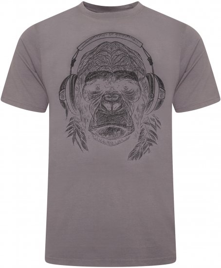 Kam Jeans 5759 Stencil Gorilla Print T-Shirt Slate Grey - T-shirts - Grote Maten T-shirts Heren