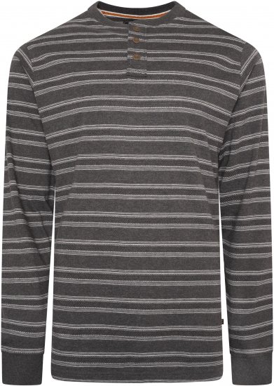 Kam jeans 5761 Embossed Waffle Stripe Long Sleeve Henley Shirt Charcoal - Polo shirts - Grote Maten Poloshirts Heren