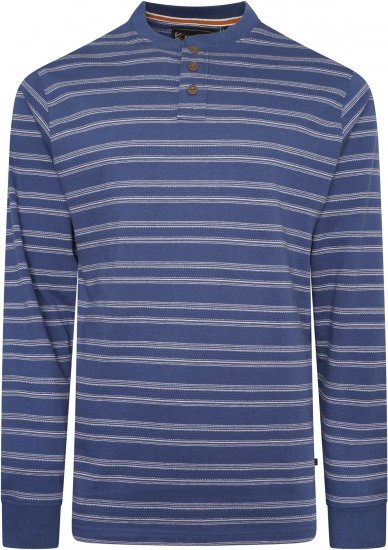 Kam jeans 5761 Embossed Waffle Stripe Long Sleeve Henley Shirt Indigo - Polo shirts - Grote Maten Poloshirts Heren
