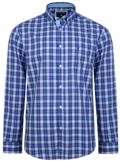 Kam Jeans 6155 Long Sleeve Check Shirt Blue - Hemden - Overhemden Grote Maten Heren