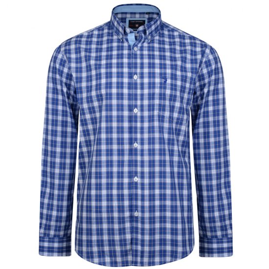 Kam Jeans 6155 Long Sleeve Check Shirt Blue - Hemden - Overhemden Grote Maten Heren