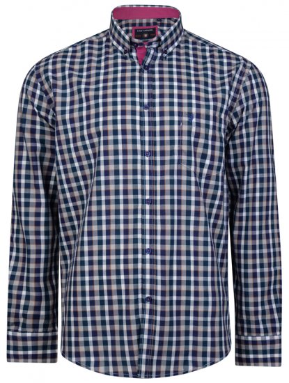 Kam Jeans 6156 Long Sleeve Check Shirt Navy - Hemden - Overhemden Grote Maten Heren