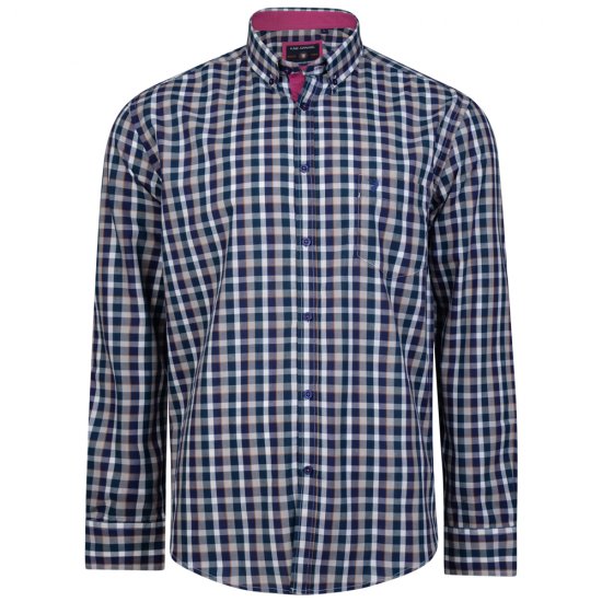 Kam Jeans 6156 Long Sleeve Check Shirt Navy - Hemden - Overhemden Grote Maten Heren