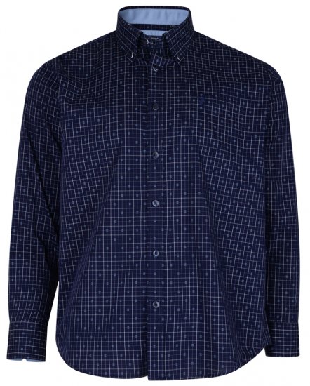 Kam Jeans 6158 Long Sleeve Dobby Embroidery Shirt Navy - Hemden - Overhemden Grote Maten Heren