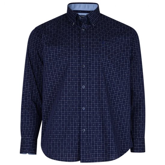 Kam Jeans 6158 Long Sleeve Dobby Embroidery Shirt Navy - Hemden - Overhemden Grote Maten Heren