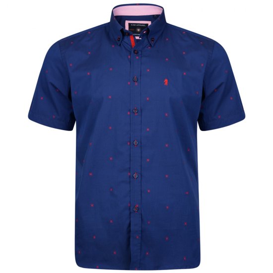 Kam Jeans 6160 Short Sleeve Dobby Print Shirt Twilight Blue - Hemden - Overhemden Grote Maten Heren