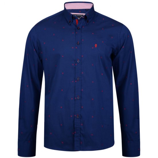 Kam Jeans 6160 Long Sleeve Dobby Print Shirt Twilight Blue - Hemden - Overhemden Grote Maten Heren