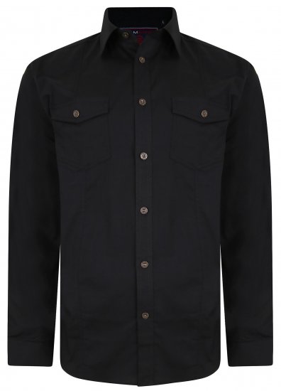 Kam Jeans Retro Long Sleeve Stretch Shirt Black - Hemden - Overhemden Grote Maten Heren