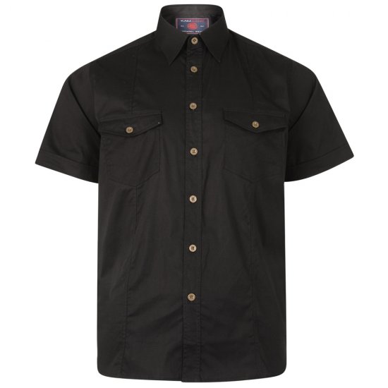 Kam Jeans Retro Short Sleeve Stretch Shirt Black - Hemden - Overhemden Grote Maten Heren