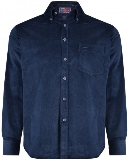 Kam Jeans 6195 Long Sleeve Corduroy Shirt Navy - Hemden - Overhemden Grote Maten Heren