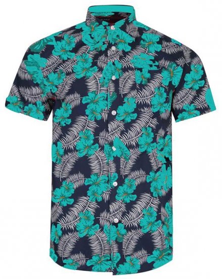 Kam Jeans 6207 Floral Print Shirt Turquoise - Hemden - Overhemden Grote Maten Heren