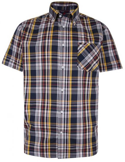 Kam Jeans 6208 SS Casual Check Shirt Navy - Hemden - Overhemden Grote Maten Heren