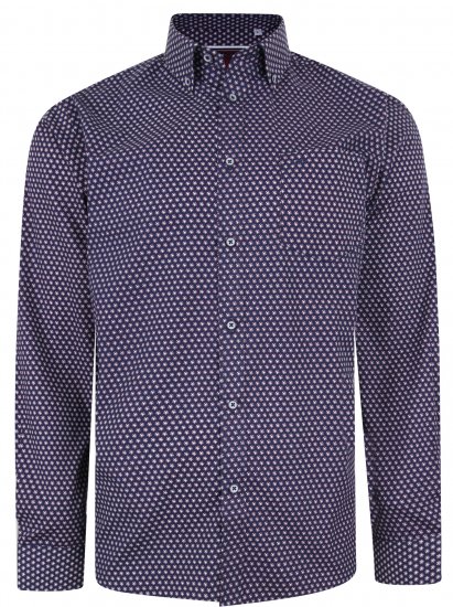 Kam Jeans 6211 LS Dobby Stitch Shirt Navy - Hemden - Overhemden Grote Maten Heren