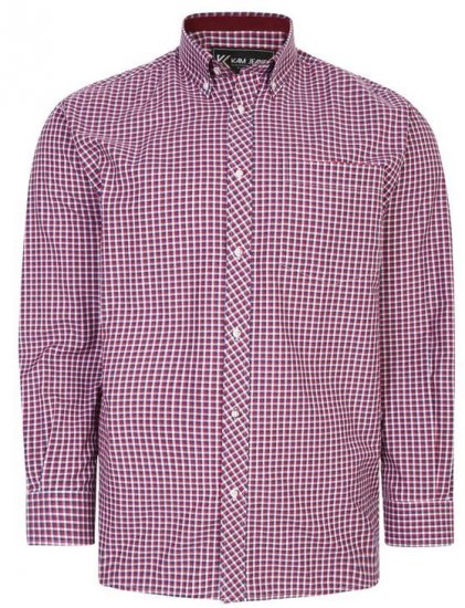 Kam Jeans 6219 LS Mini Gingham Check Shirt Red - Hemden - Overhemden Grote Maten Heren