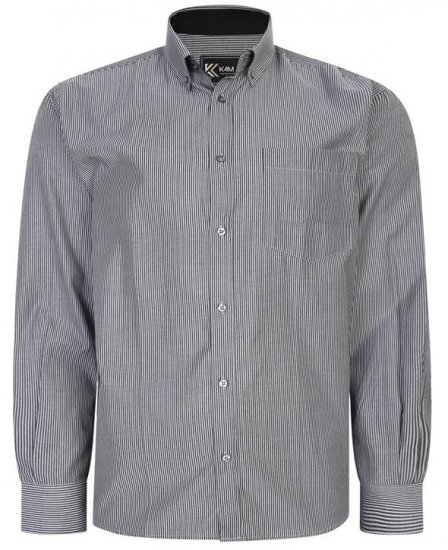 Kam Jeans 6224 LS Mini Stripe Shirt Charcoal - Hemden - Overhemden Grote Maten Heren