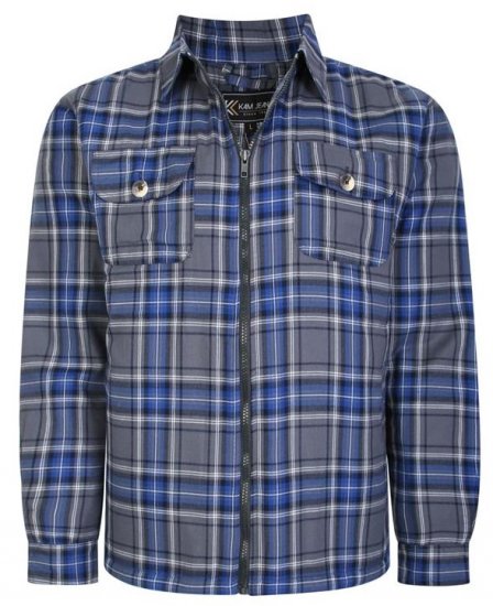 Kam Jeans 6231 Sherpa Lined Flannel Shirt with Zipper Charcoal - Hemden - Overhemden Grote Maten Heren