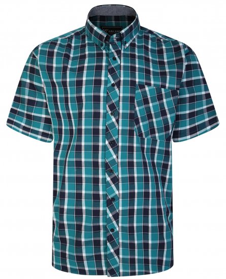 Kam Jeans 6240 SS Check Shirt Teal - Hemden - Overhemden Grote Maten Heren