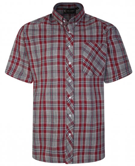 Kam Jeans 6241 SS Check Shirt Burgundy - Hemden - Overhemden Grote Maten Heren