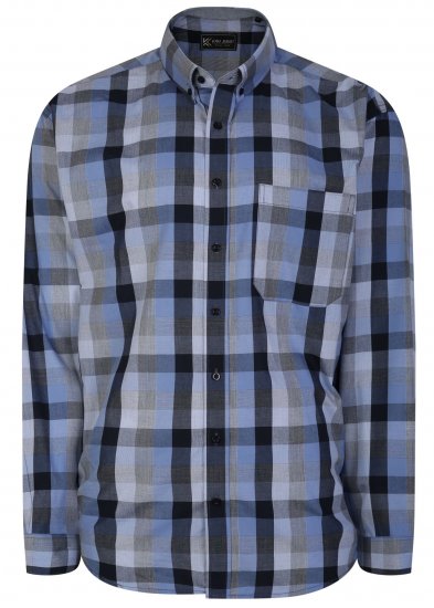 Kam Jeans 6242 Long Sleeve Casual Checked Shirt Blue - Hemden - Overhemden Grote Maten Heren