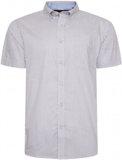 Kam Jeans 6279 All Over Geo Print Shirt White - Hemden - Overhemden Grote Maten Heren