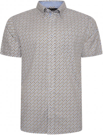 Kam Jeans 6281 All Over Geo Print Shirt White - Hemden - Overhemden Grote Maten Heren