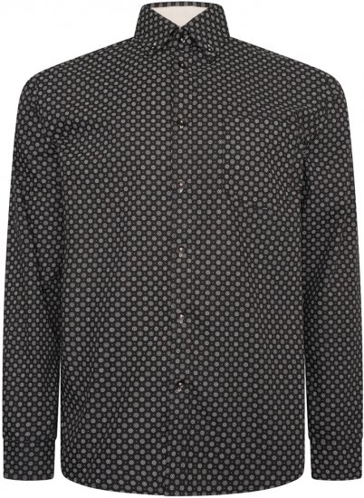 Kam Jeans 6296 Long Sleeve All Over Geo Print Shirt Black - Hemden - Overhemden Grote Maten Heren