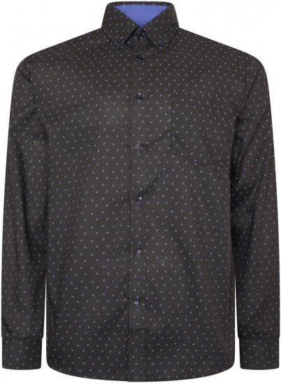 Kam Jeans 6297 Long Sleeve All Over Blue Dobby Print Shirt Black - Hemden - Overhemden Grote Maten Heren