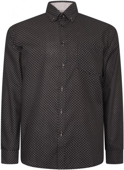 Kam Jeans 6299 Long Sleeve All Over Diamond Print Shirt Black - Hemden - Overhemden Grote Maten Heren