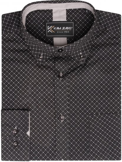 Kam Jeans 6299 Long Sleeve All Over Diamond Print Shirt Black - Hemden - Overhemden Grote Maten Heren