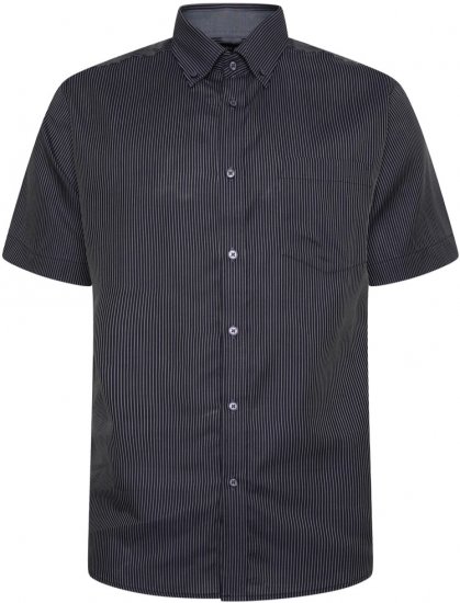 Kam Jeans 6300 Dobby Stripe Short Sleeve Shirt Dark Grey - Hemden - Overhemden Grote Maten Heren