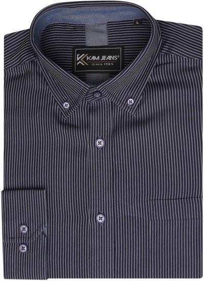 Kam Jeans 6300 Long Sleeve Dobby Stripe Shirt Dark Grey - Hemden - Overhemden Grote Maten Heren
