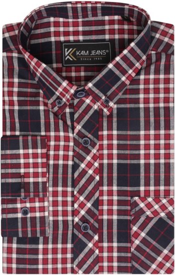 Kam Jeans 6301 LS Casual Check Shirt Red - Hemden - Overhemden Grote Maten Heren
