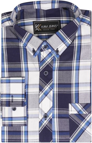Kam Jeans 6301 LS Casual Check Shirt Navy - Hemden - Overhemden Grote Maten Heren