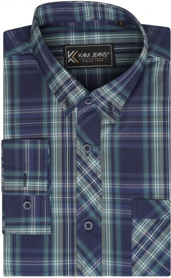 Kam Jeans 6301 LS Casual Check Shirt Teal - Hemden - Overhemden Grote Maten Heren