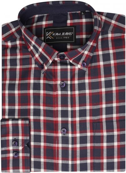 Kam Jeans 6303 Long Sleeve Casual Check Shirt Navy - Hemden - Overhemden Grote Maten Heren