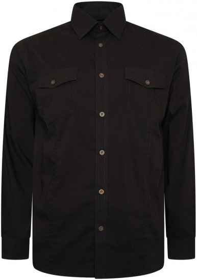 Kam Jeans 6305 Long Sleeve Retro Stretch Shirt Black - Hemden - Overhemden Grote Maten Heren