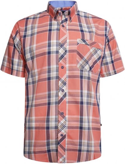 Kam Jeans 6312 Casual Check Short Sleeve Shirt Light Red - Hemden - Overhemden Grote Maten Heren