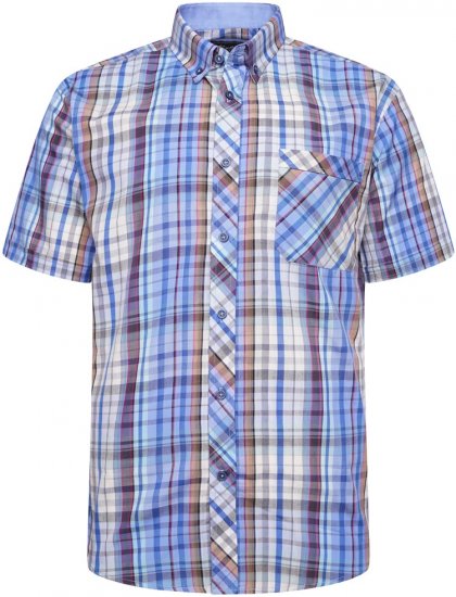 Kam Jeans 6315 Casual Check Short Sleeve Shirt Sky Blue - Hemden - Overhemden Grote Maten Heren