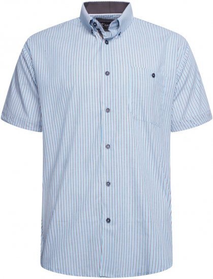 Kam Jeans 6321 Casual Stripe Short Sleeve Shirt Blue - Hemden - Overhemden Grote Maten Heren
