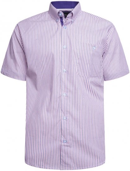 Kam Jeans 6321 Casual Stripe Short Sleeve Shirt Pink - Hemden - Overhemden Grote Maten Heren